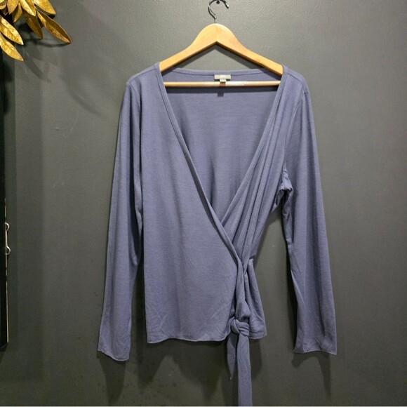 J. Jill Blue Wrap Rayon Blend Long Sleeve Top Blouse Balletcore NWOT - Picture 1 of 11